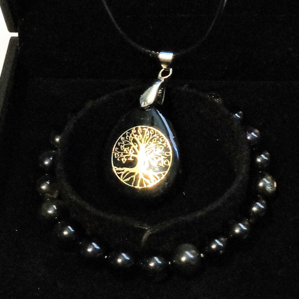 Black Obsidian Natural Handmade Stone Bracelet Set